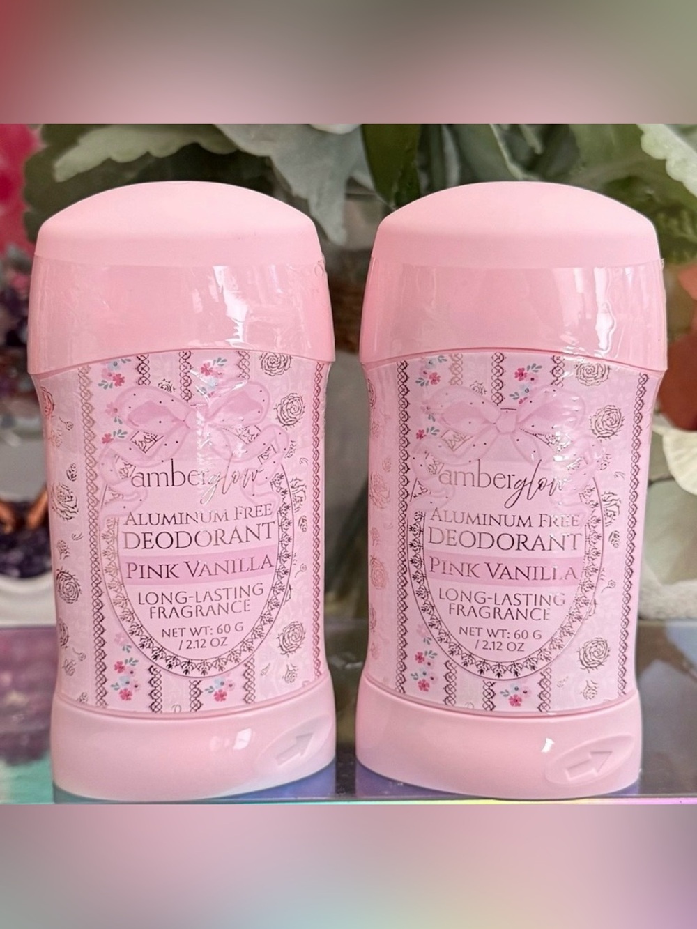 🆕🪷 AMBER GLOW “PINK VANILLA” ALUMINUM-FREE DEODORANT SET OF 2. BRAND NEW SEALED